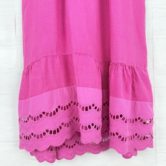 Rosemarine Linen Midi Dress Size S Pink Pintuck Lace Hem Beach Cottage Italy - Picture 3 of 11
